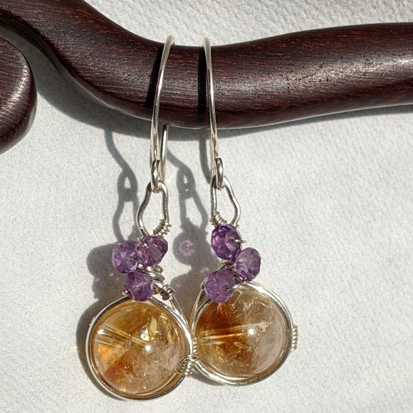 Vibrant Amethyst And Citrine Earrings Handmade In Sterling Silver - Picture 14 of 15